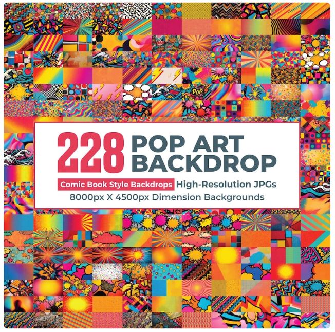 228 Pop Art Backdrop Bundle – Comic Book Backgrounds | Retro Halftone | Graffiti | Digital Download