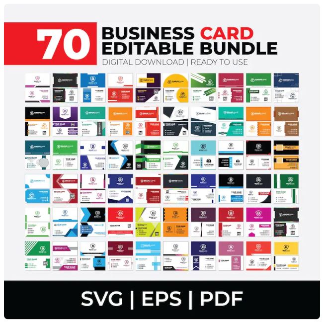 70 Business Card Templates Bundle – Editable Minimal Business Cards | SVG, EPS & PDF | Digital Download